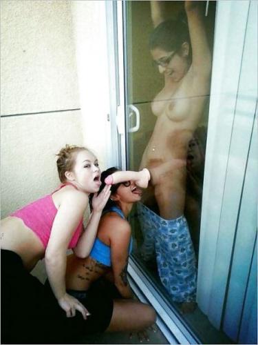 3 Lesbian girls are playing with a dildo